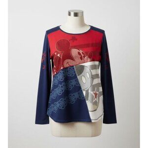 Disneyland Resort Mickey Mouse Americana Patchwork Top Navy Stars & Stripes XXL